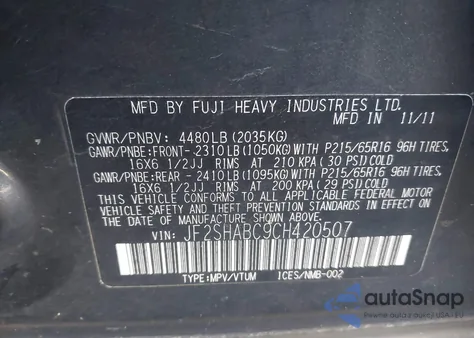 2012 Subaru Forester 2.5X from USA, damaged, VIN JF2SHABC9CH420507